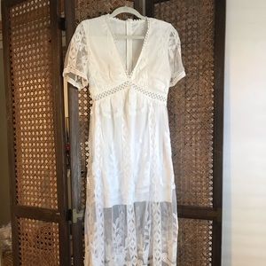 Boho Floral Lace Deep V Neck Maxi Dress